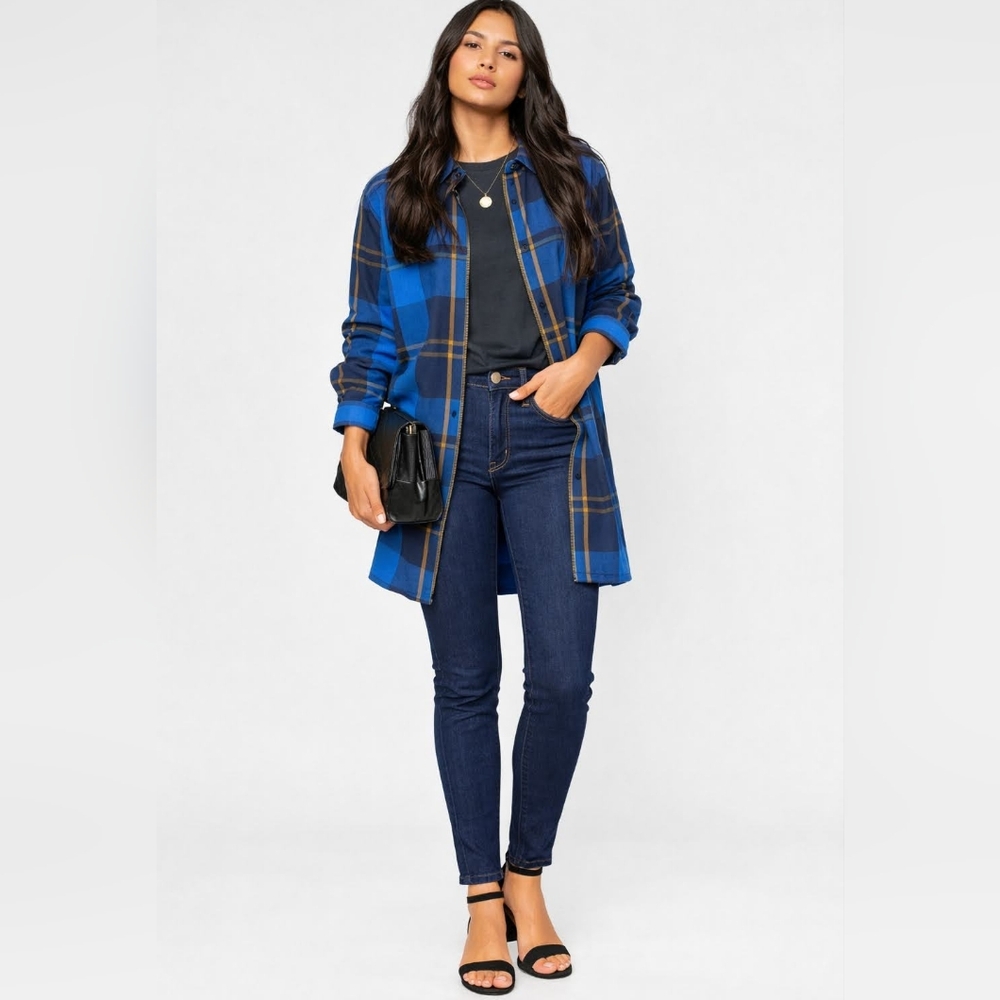 OUTERKNOWN Blanket Shirt Dress | True Blue Country Plaid